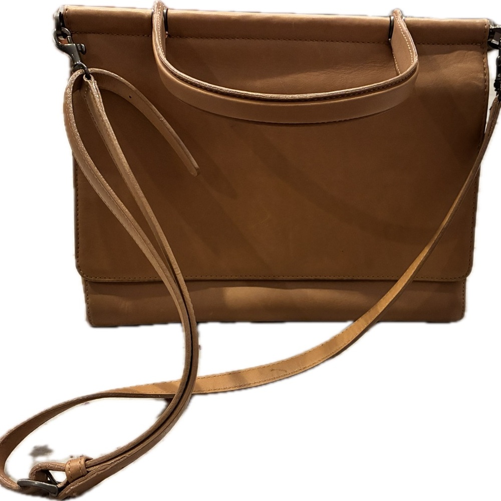 Coach Cognac Leather Flap Satchel with Top Handle and Crossbody Strap